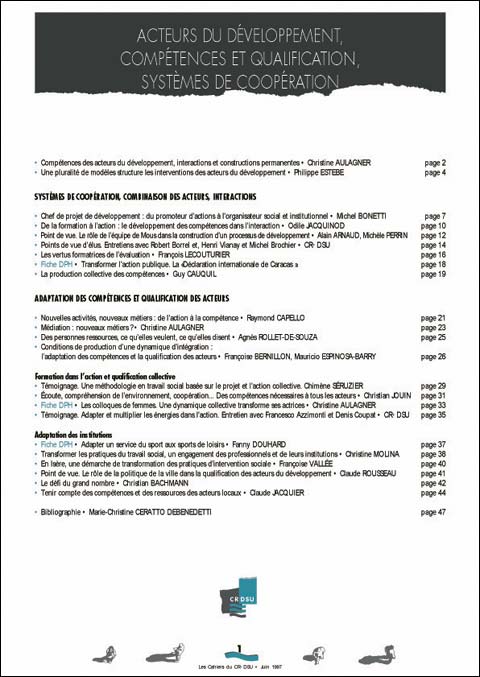 Acteurs du développement. Compétences et qualification, systèmes de coopération