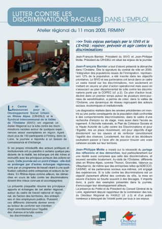 Lutte contre les discriminations raciales dans l'emploi : Repérer, prévenir, agir.  Synthèse de l'Atelier régional du 11 mars 2005